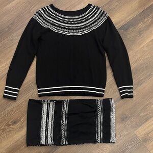 Talbots Black and White Patterned Crew Neck Sweater
